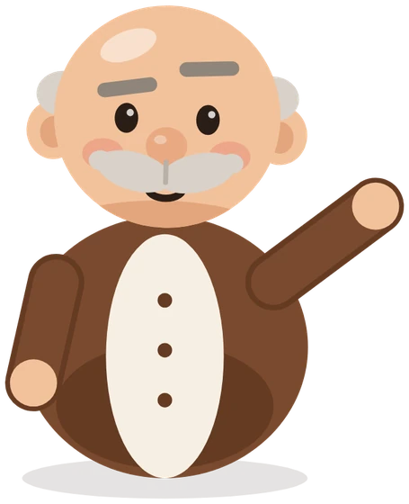 Kakhi, a cartoon Georgian grandpa with a white moustache, waving